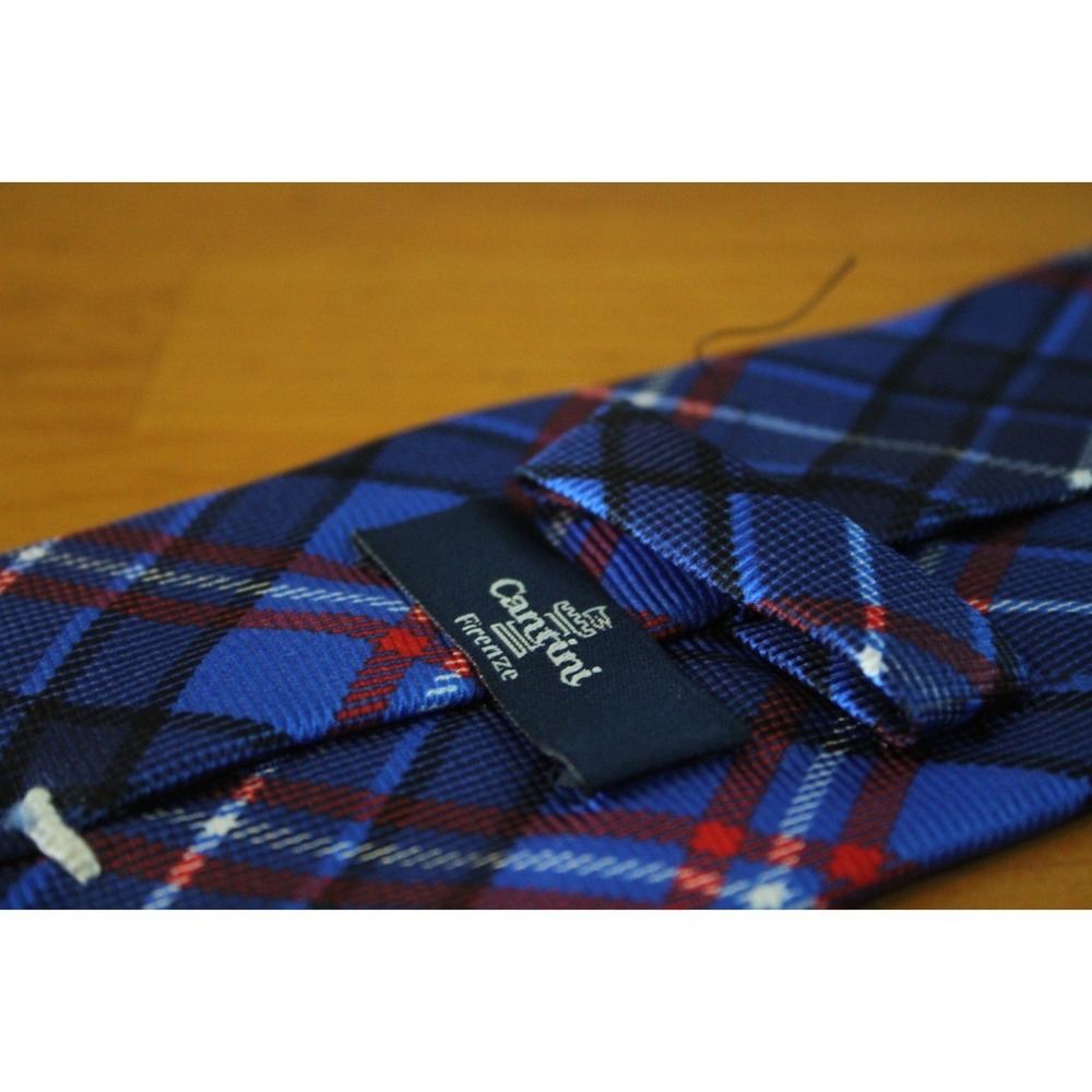CANTINI FIRENZE Handmade Italy Silk Tie Blue Red Black Plaid Mens Necktie